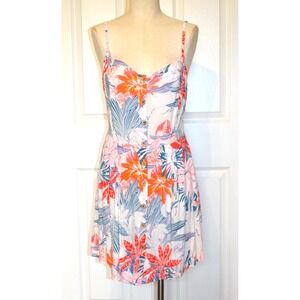 Paradise Dress Women's L Floral Pattern Spaghetti Straps Button Front